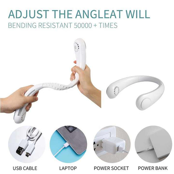 Elosung 2 Pcs White Neck Fan Hands Free Personal Quiet And Ideal For Outdoor Indoor Use Placeholder