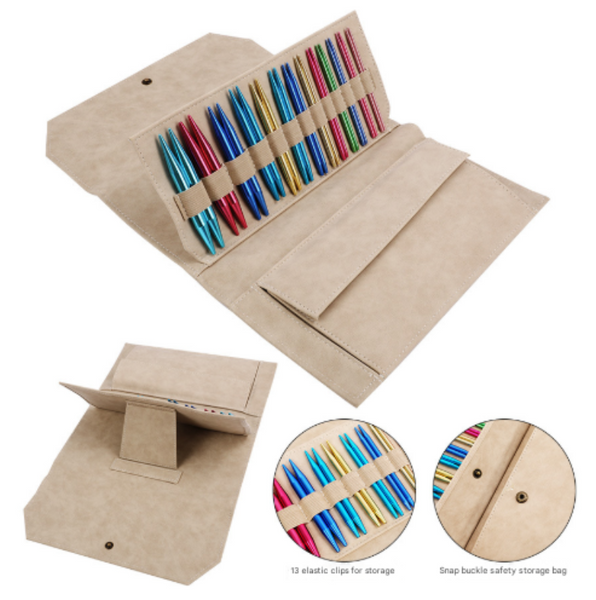 Khaki Crochet Accessories Storage Pouch Soft Leatherette Organizer For Hooks And Tools Knitting Totes & Cases