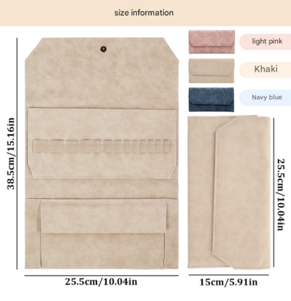 Khaki Crochet Accessories Storage Pouch Soft Leatherette Organizer For Hooks And Tools Knitting Totes & Cases