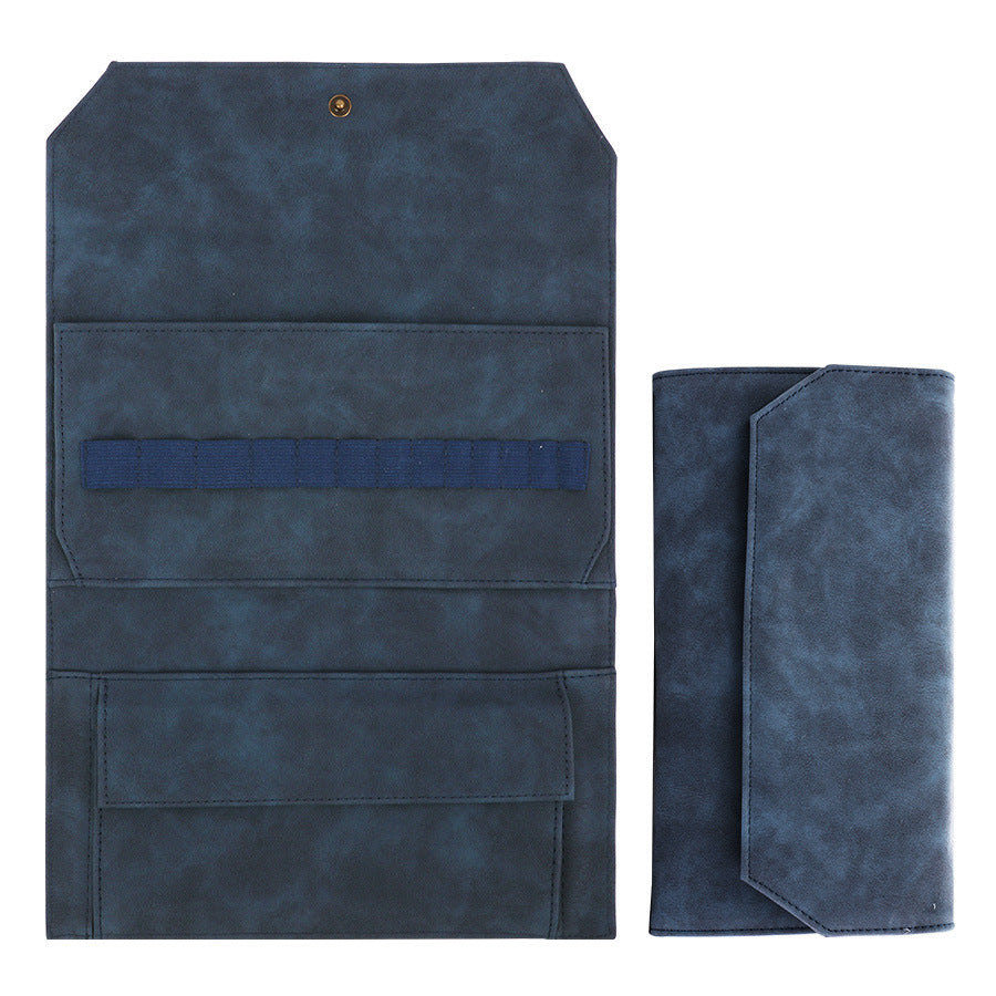 Navy Blue Crochet Accessories Storage Pouch Soft Leatherette Organizer For Hooks And Tools Knitting Totes & Cases