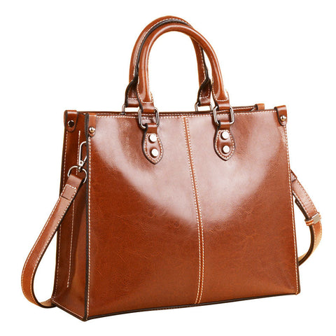 Brown Elegant Leather Handbag Stylish Tote With Adjustable Strap Women's Bags & Handbags