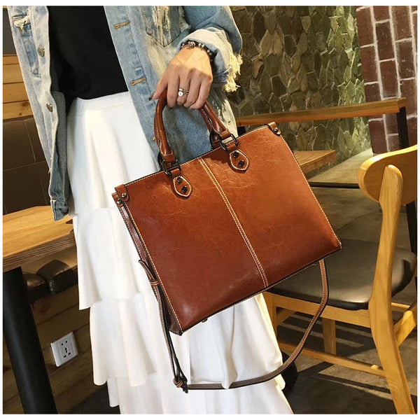 Brown Elegant Leather Handbag Stylish Tote With Strap Women's Bags & Handbags