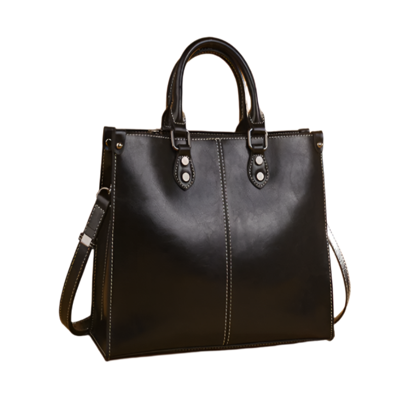 Black Elegant Leather Handbag Stylish Brown Tote With Strap Spacious And Durable Women's Bags & Handbags