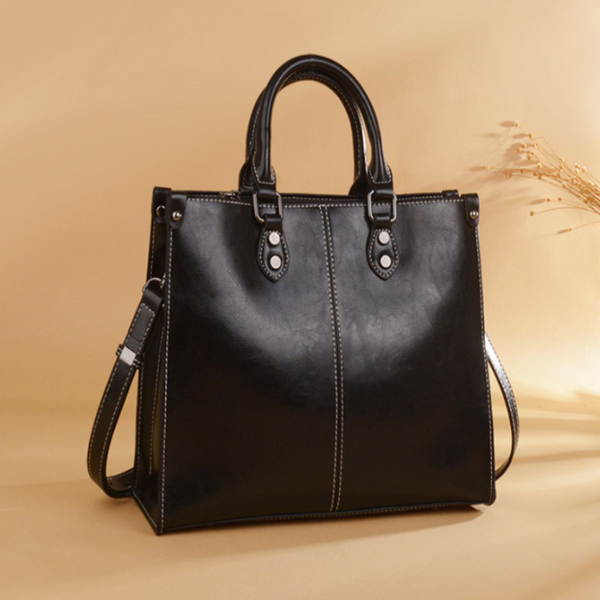 Black Elegant Leather Handbag Stylish Brown Tote With Strap Spacious And Durable Women's Bags & Handbags