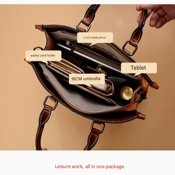 Black Elegant Leather Handbag Stylish Brown Tote With Strap Spacious And Durable Women's Bags & Handbags