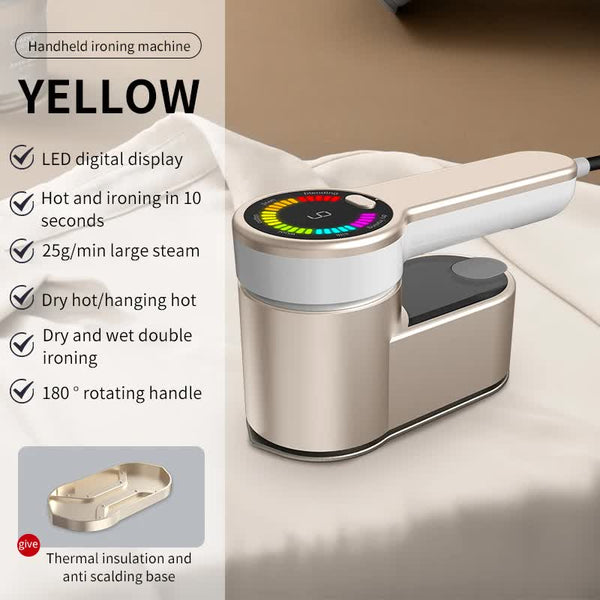 Yellow Mini Electric Iron Rotating Handheld Garment Steamer Wrinkle Remover For Clothes Compact Home And Travel Use Electric Steamers