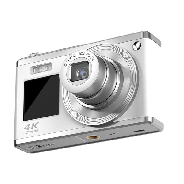 Elosung White 4K Ultra Hd Digital Camera With 10X Optical Zoom Compact Dual Screen Vlogging Digital Cameras