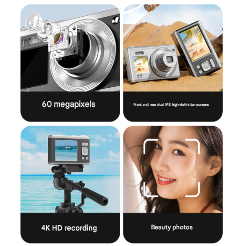 White 4K Ultra Hd Digital Camera With 10X Optical Zoom Compact Dual ...
