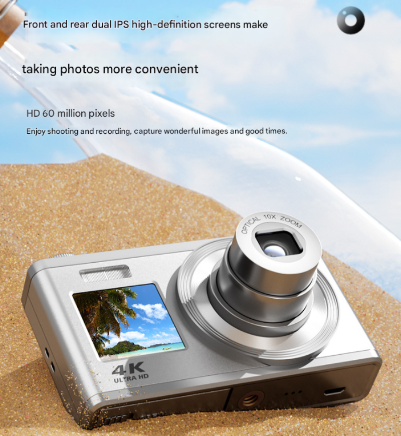 White 4K Ultra Hd Digital Camera With 10X Optical Zoom Compact Dual ...