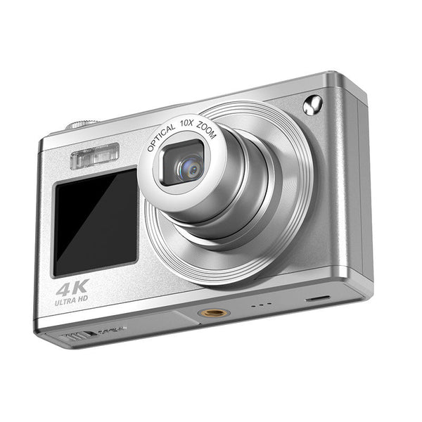 Elosung Silver 4K Ultra Hd Digital Camera With 10X Optical Zoom Compact Dual Screen Vlogging Digital Cameras