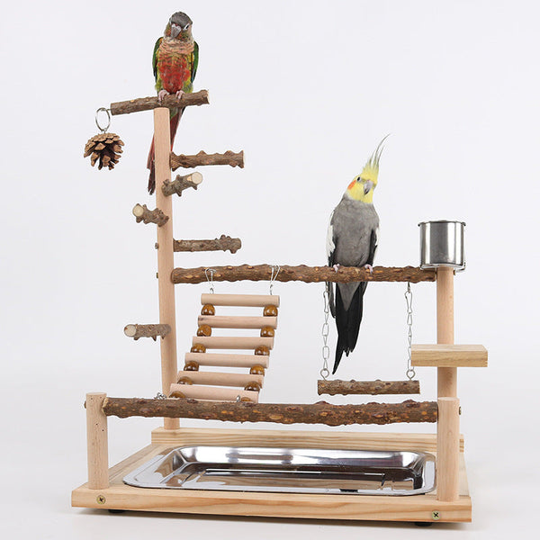 Natural Bird Play Stand Multi Level Parrot Perch With Toys & Ladder Birds Toys