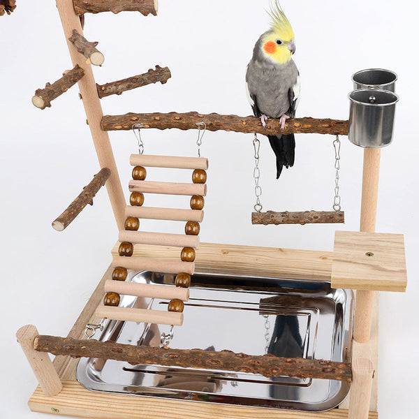 Natural Bird Play Stand Multi Level Parrot Perch With Toys & Ladder Birds Toys
