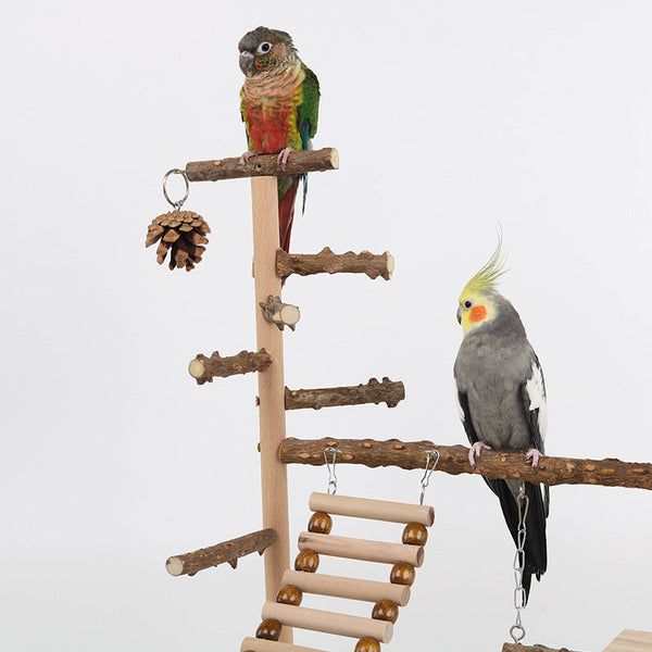 Natural Bird Play Stand Multi Level Parrot Perch With Toys & Ladder Birds Toys