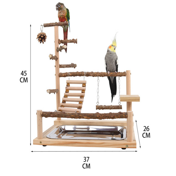 Natural Bird Play Stand Multi Level Parrot Perch With Toys & Ladder Birds Toys