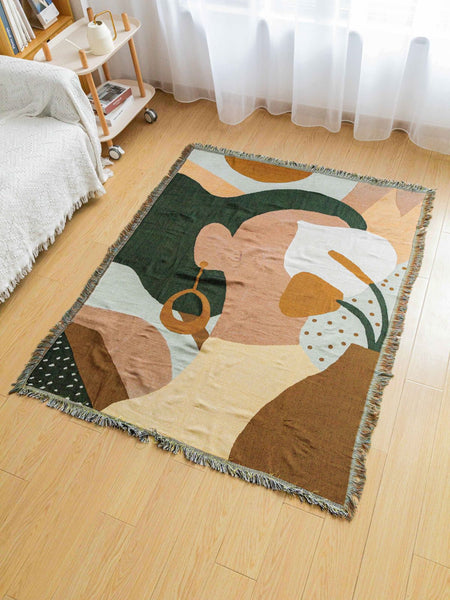 Elosung Boho Abstract Woven Blanket 180X130cm Decorative Throw With Tassel Edges Blankets