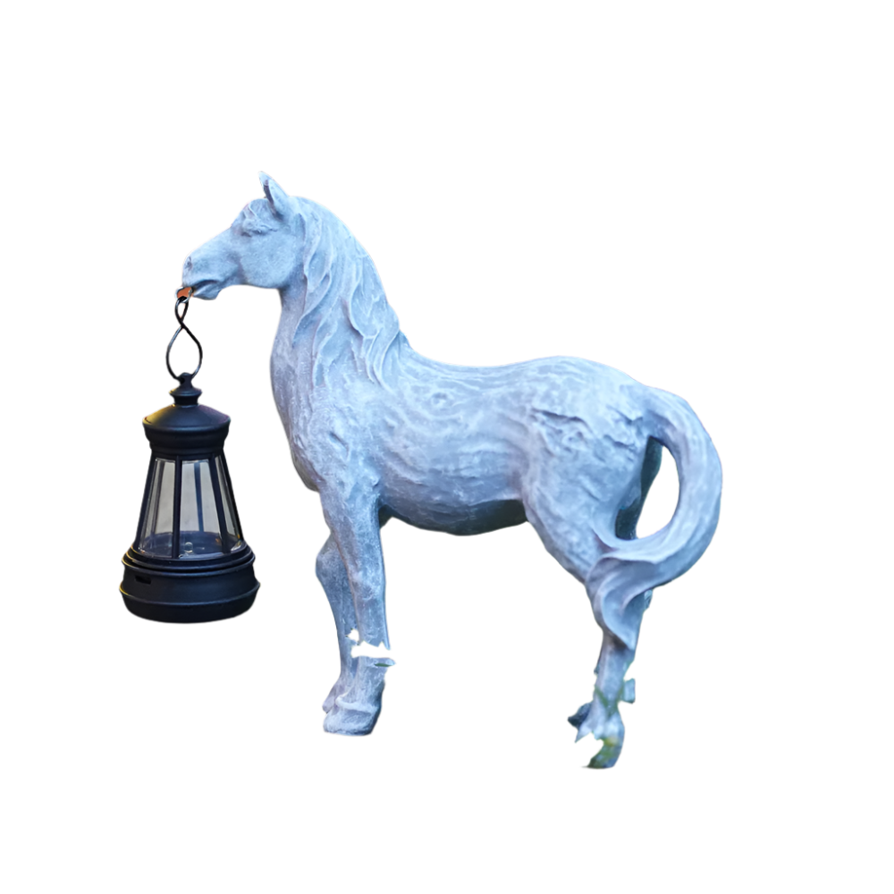 Grey Solar Powered Horse Statue With Led Lantern Rustic Outdoor Garden Ornament Ornaments & Statues