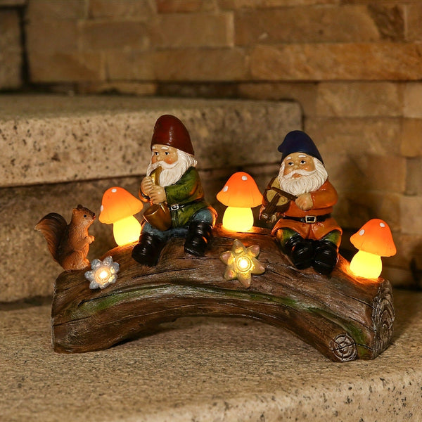 Elosung Solar Powered Garden Gnome Statue Led Lighted Outdoor Resin Decoration Ornaments & Statues