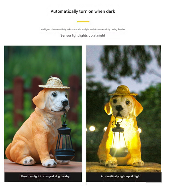 Elosung Solar Powered Dog Statue With Led Lantern Waterproof Outdoor Garden Light Ornaments & Statues