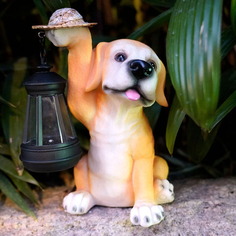 Elosung Solar Powered Labrador Portable Light Statue With Led Lantern Waterproof Outdoor Garden Ornaments & Statues