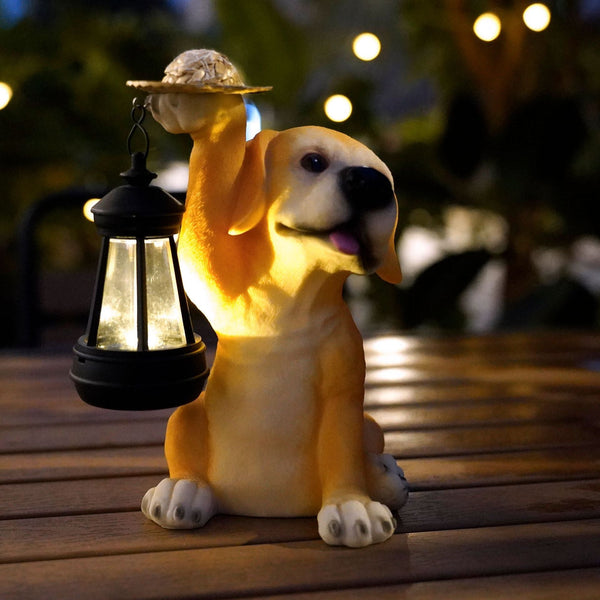 Elosung Solar Powered Labrador Portable Light Statue With Led Lantern Waterproof Outdoor Garden Ornaments & Statues