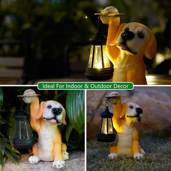 Elosung Solar Powered Labrador Portable Light Statue With Led Lantern Waterproof Outdoor Garden Ornaments & Statues