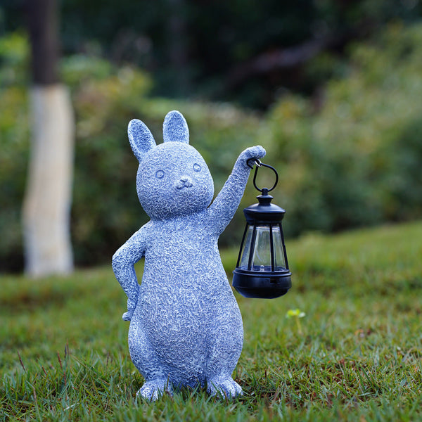 Elosung Solar Powered Rabbit Statue With Led Lantern Cute Garden And Lawn Decoration Ornaments & Statues