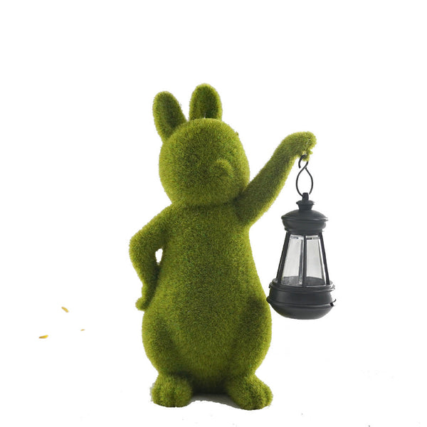 Green Solar Powered Rabbit Statue With Led Lantern Cute Garden & Lawn Decoration Ornaments & Statues