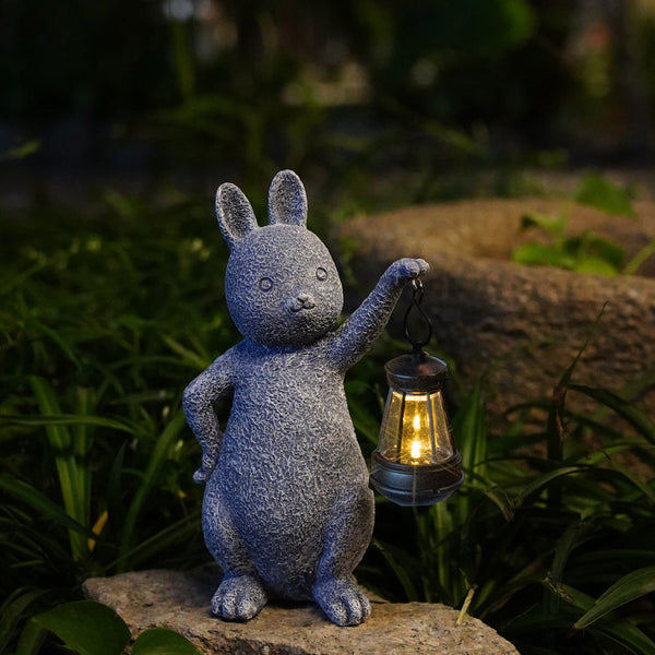 Elosung Green Solar Powered Rabbit Statue With Led Lantern Cute Garden & Lawn Decoration Ornaments & Statues