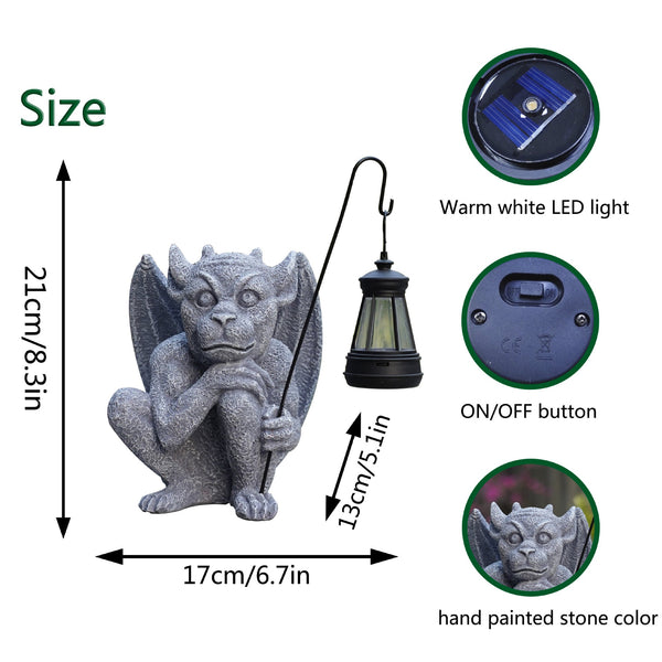 Elosung Solar Powered Gargoyle Statue With Led Lantern Gothic Outdoor Halloween Garden Decor Ornaments & Statues