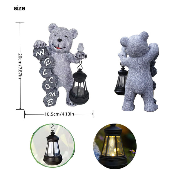 Elosung Solar Powered Welcome Bear Statue With Led Lantern Outdoor Garden & Patio Decor Ornaments & Statues