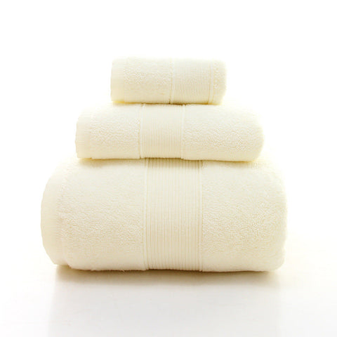 Elosung Beige Luxury 100% Cotton Towel Set 3 Piece Combed Bath Towels & Washcloths