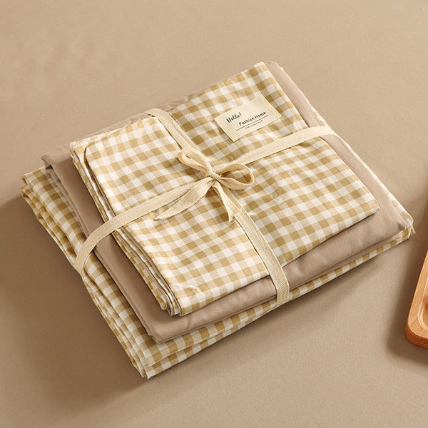 Elosung Beige 4 Piece Cotton Bedding Set Fits 1.5M/1.8M Beds (Duvet Cover 200X230cm Sheet 230X250cm) Sheets