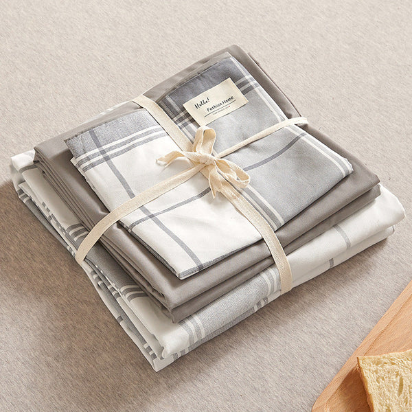 Grey 4 Piece Cotton Bedding Set Fits 1.5M/1.8M Beds (Duvet Cover 200X230cm Bed Sheet 230X250cm) Sheets