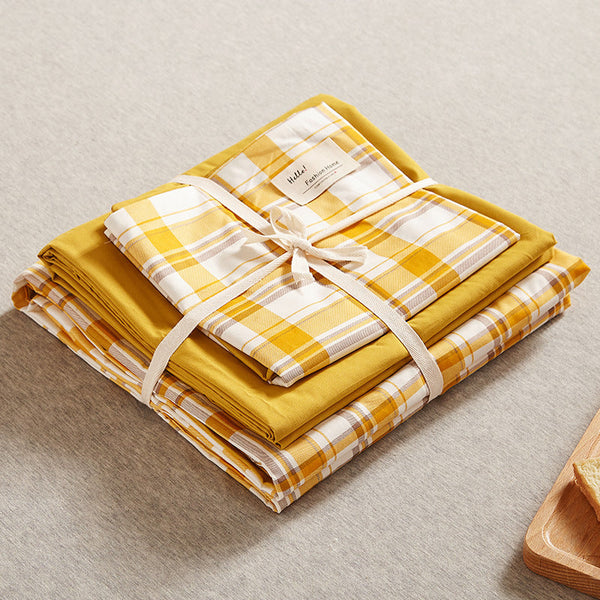 Yellow 4 Piece Cotton Bedding Set Fits 1.5M/1.8M Beds (Duvet Cover 200X230cm Sheet 230X250cm) Sheets