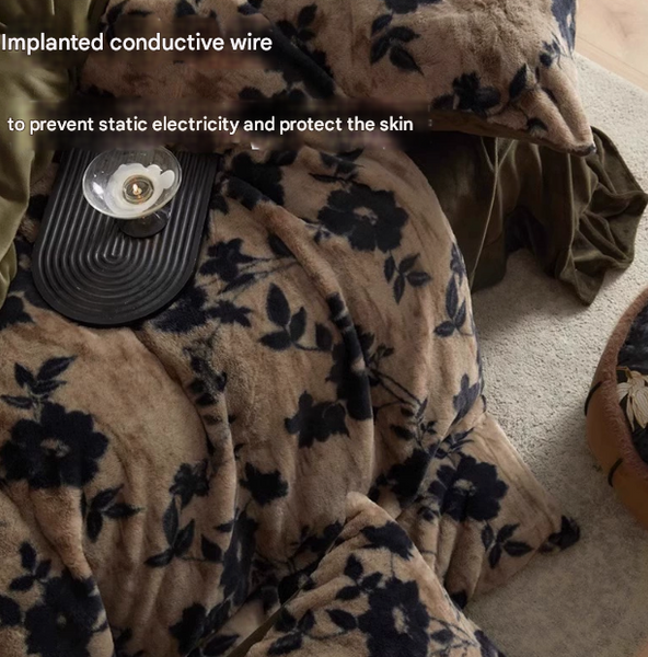 Grey Leopard Print Luxury Winter Faux Rabbit Fur Bedding Set 4 Piece Melange Style Plush For 1.8M Beds (200X230cm Duvet Cover) Blankets