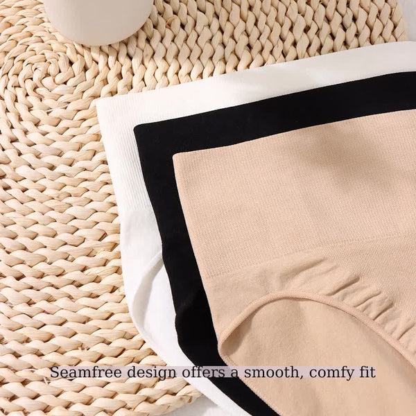 L Black 3 Pack High Waist Microfiber Shaping Briefs Seamless Full Coverage Tummy Control Panties