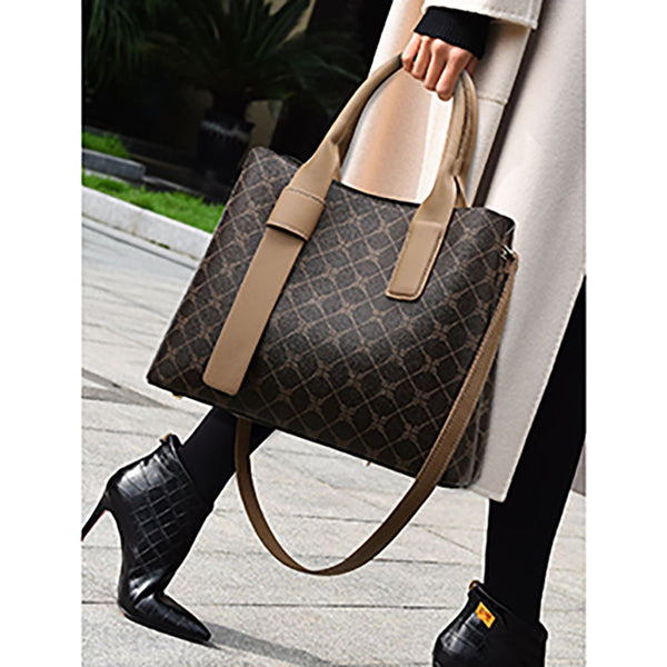 Elosung Black Retro Handbag Large Capacity Pu Leather Tote Women's Bags & Handbags