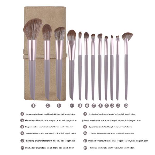 Elosung Gray Purple 12 Piece Professional Makeup Brush Set With Cosmetic Bag Premium Synthetic Fiber Handle Aluminum Tube Brushes