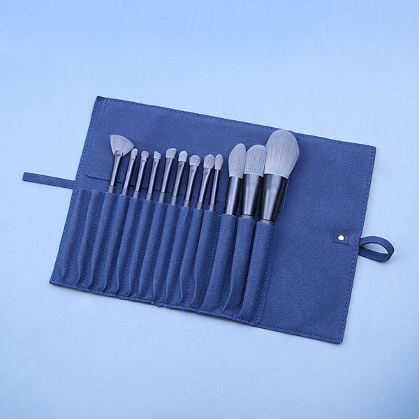 Elosung Gray Purple 12 Piece Professional Makeup Brush Set With Cosmetic Bag Premium Synthetic Fiber Handle Aluminum Tube Brushes