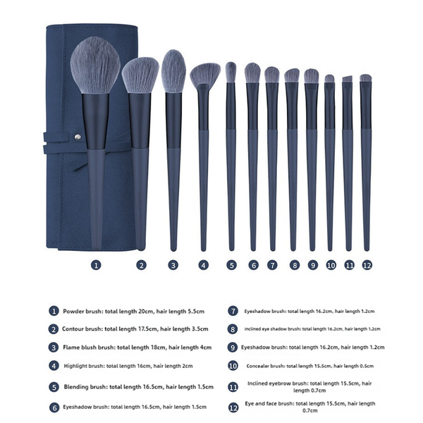 Elosung Dark Blue 12 Piece Professional Makeup Brush Set With Cosmetic Bag Premium Synthetic Fiber Brushes