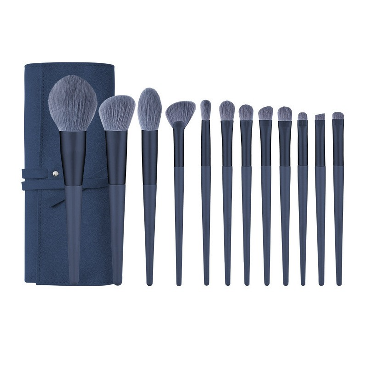 Elosung Dark Blue 12 Piece Professional Makeup Brush Set With Cosmetic Bag Premium Synthetic Fiber Brushes