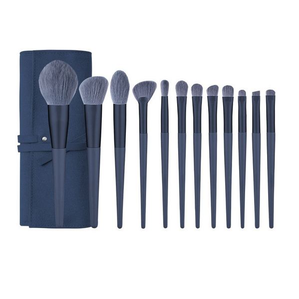 Elosung Dark Blue 12 Piece Professional Makeup Brush Set With Cosmetic Bag Premium Synthetic Fiber Brushes