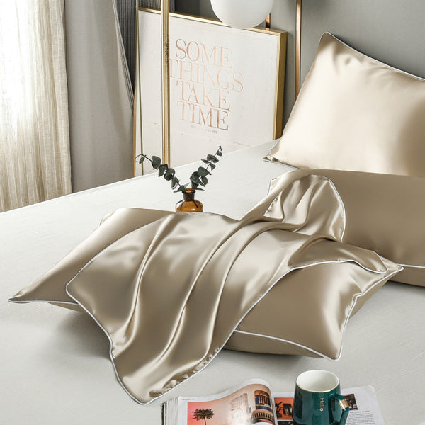 Elosung Champagne Gold Luxury Double Sided Satin Silk Pillowcase Summer Cooling Polyester Cover Set (Without Core) Pillow Cases