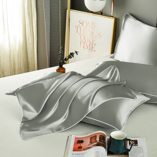 Grey Luxury Satin Silk Pillowcase Summer Cooling Polyester Cover Set Pillow Cases