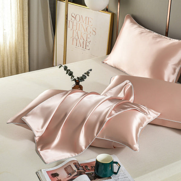 Elosung Pink Luxury Double Sided Satin Silk Pillowcase Summer Cooling Polyester Cover Set(Without Core) Pillow Cases