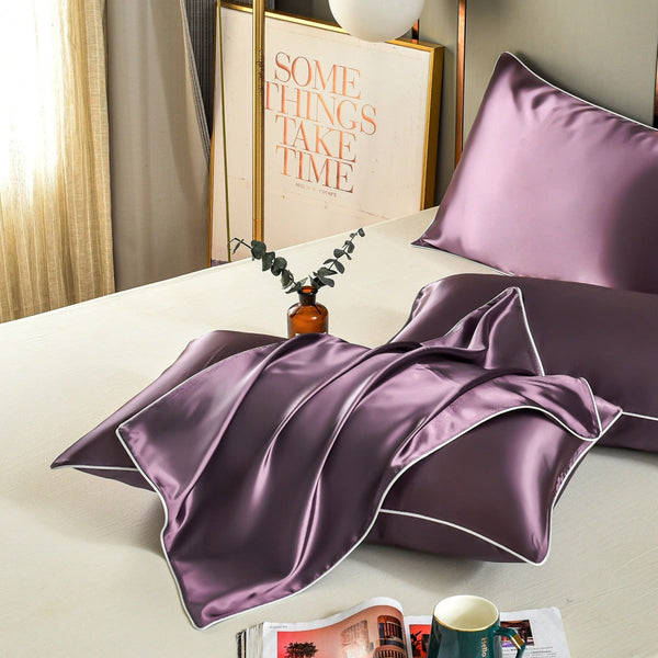 Purple Luxury Double Sided Satin Silk Pillowcase Summer Cooling Polyester Cover Set(Without Core) Pillow Cases