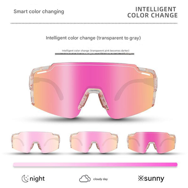 Pink Gradient Lens Uv400 Photochromic Cycling Glasses Sunglasses