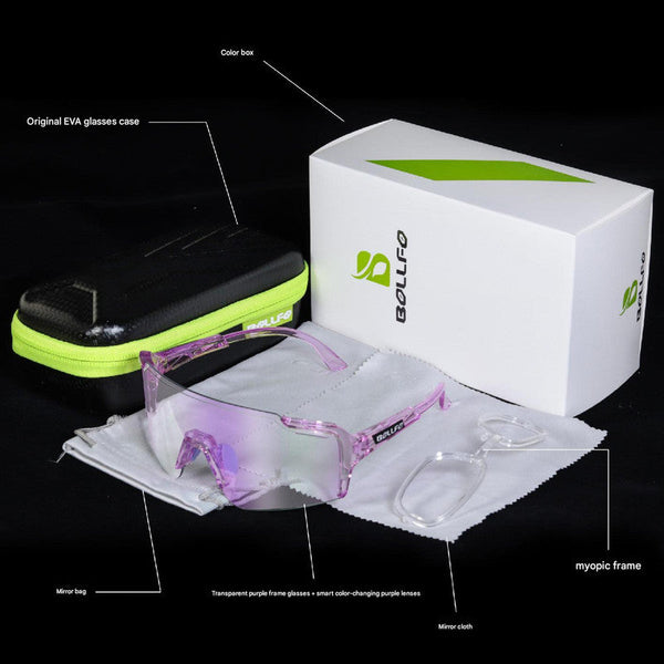 Purple Gradient Lens Lightweight Uv400 Photochromic Cycling Glasses Anti Wind Protective For Outdoor Sports Sunglasses