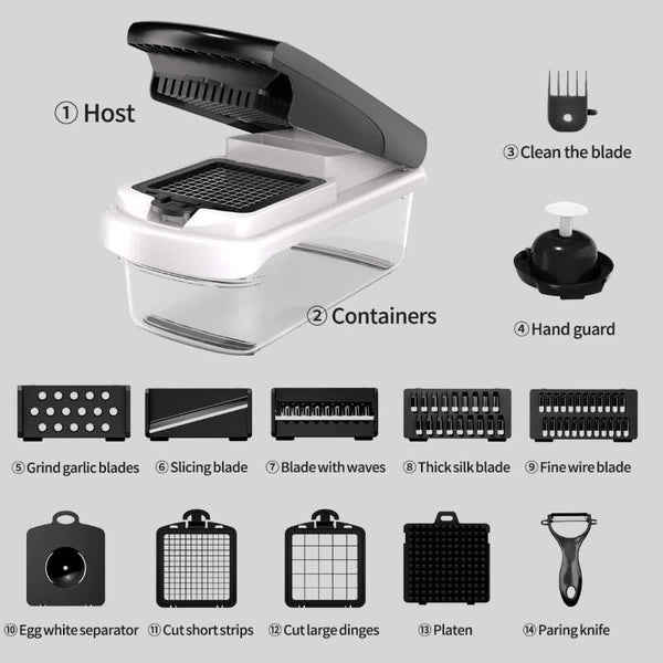 Elosung Black And White 14 Piece Multifunctional Vegetable Chopper Slicer Set Kitchen Cutting Grating Tool Peelers & Slicers