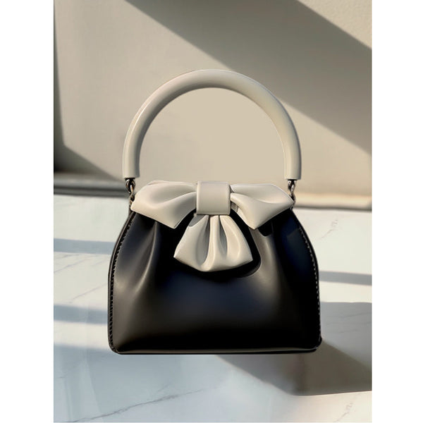 Elosung Black White Elegant Women's Two Tone Bowknot Bucket Handbag Stylish Lightweight Women's Bags & Handbags